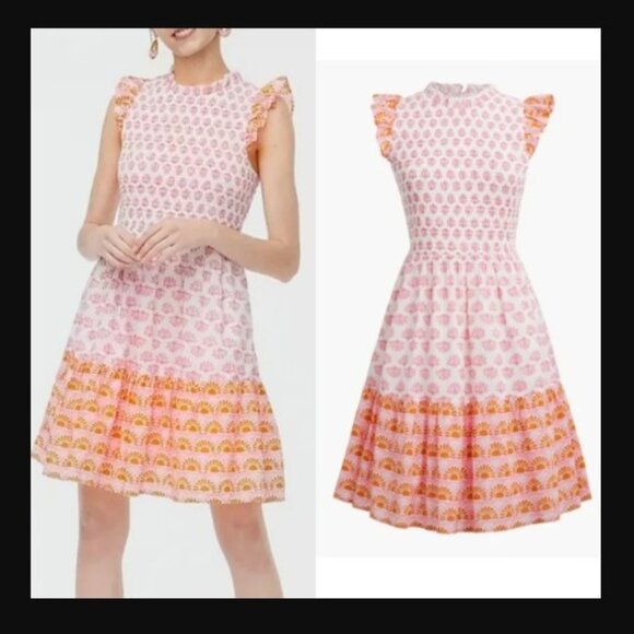 J. Crew Dresses & Skirts - J. Crew Orange Ruffle Sun Shell Print Dress Size XL